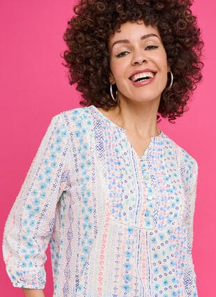 Cotton Dobby Ditsy Floral Print Blouse