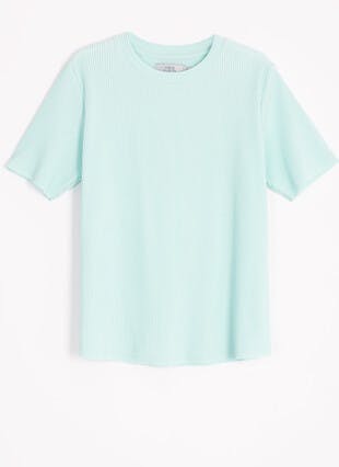 Pleated Jersey Round Neck T-Shirt