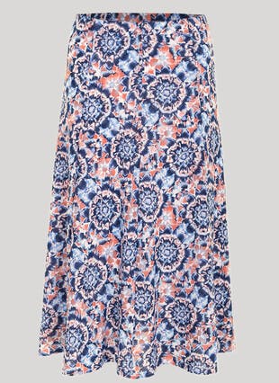 Textured A Line Tile Print Skirt