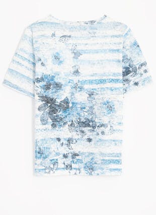 Cotton Blend Lace Insert Print Top