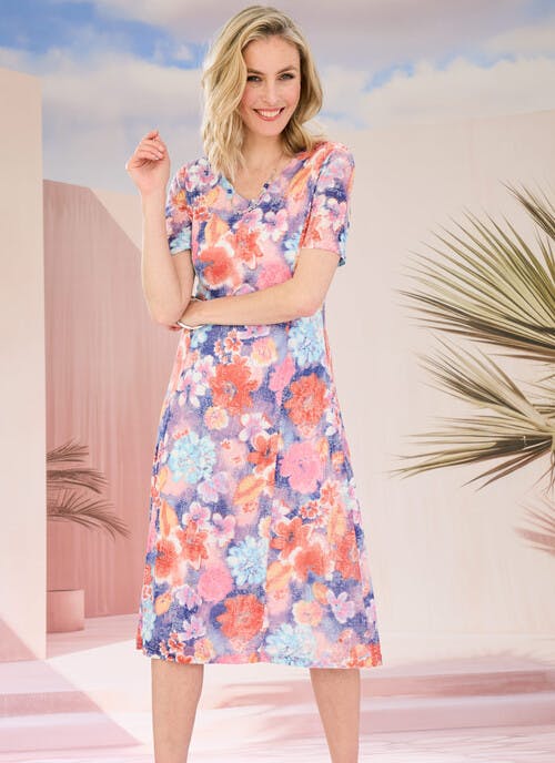 Cotton Rich Printed Dress With Necklace