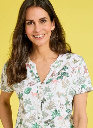 Pure Cotton Print V Neck Top 