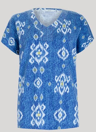 Pure Cotton Embroidered V-Neck T-Shirt