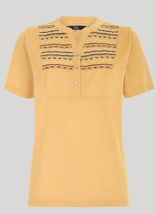 Beaded Notch Neck Jersey Top