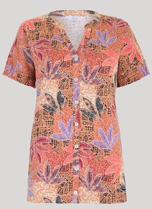 Pure Cotton Print V Neck Top 