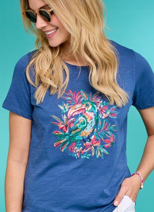 Pure Cotton Toucan Embellished T-Shirt