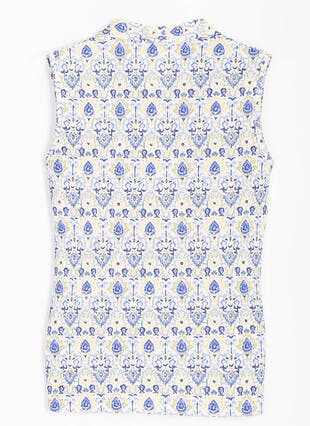 Textured Sleeveless Print Polo Shirt