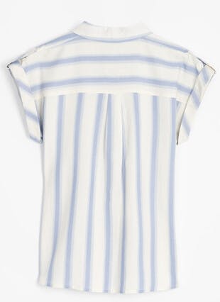 Linen Blend Cap Sleeve Stripe Shirt