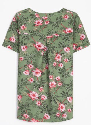 Crepe Notch Neck Print Top