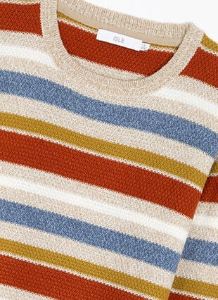 Textured Crew Neck Striped Jumper