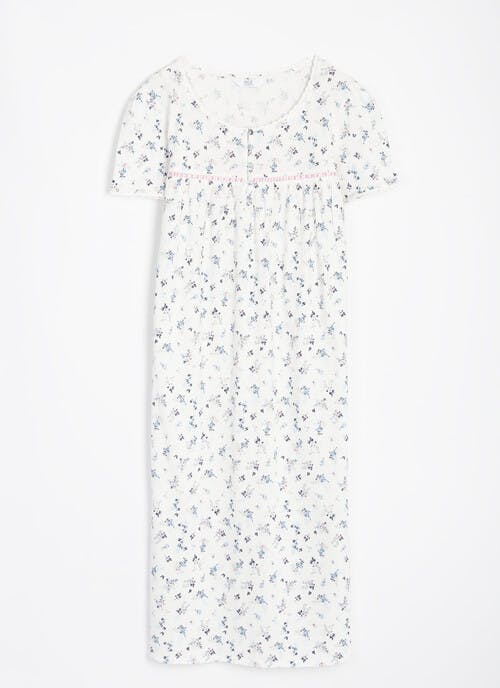 Pure Cotton Button Detail Printed Nightdress