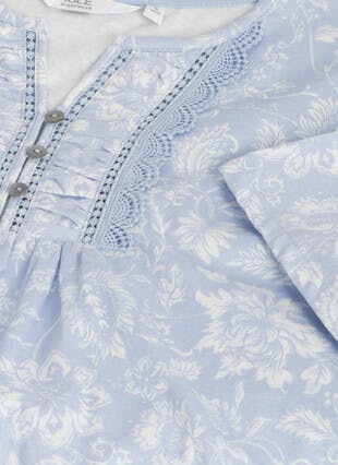 Pure Cotton Lace Trim Printed Nightdress