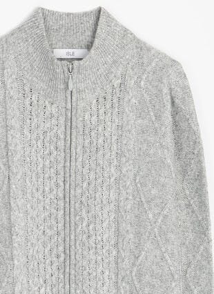 Wool Blend Cable Funnel Neck Cardigan