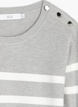 Button Detail Striped Crew Neck Jumper