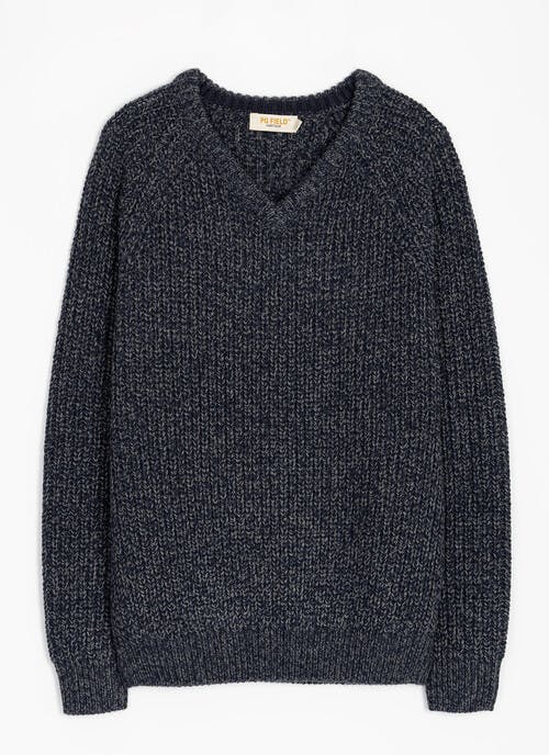 V Neck Fisherman Rib Jumper
