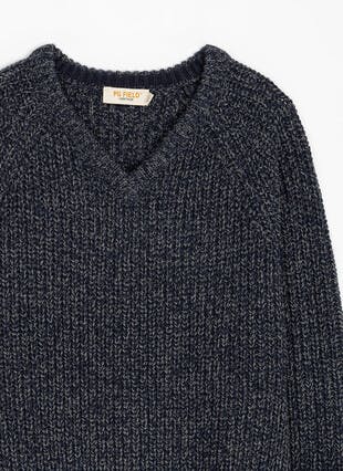 V Neck Fisherman Rib Jumper