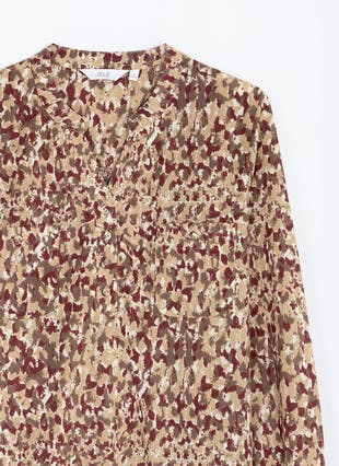 Notch Neck Jersey Print Blouse