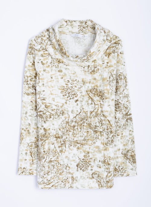 Velour Printed Cowl Neck Top