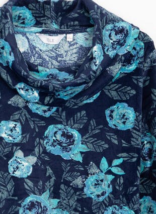 Velour Printed Cowl Neck Top