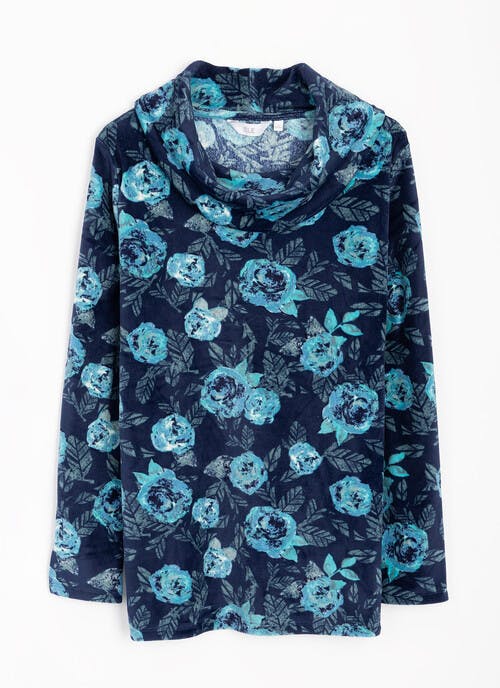 Velour Printed Cowl Neck Top