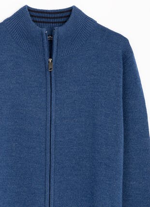 Textured Knit Zip Through Cardigan