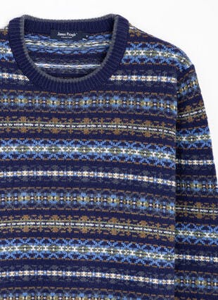 Textured Knit Fairisle Crew Neck Jumper