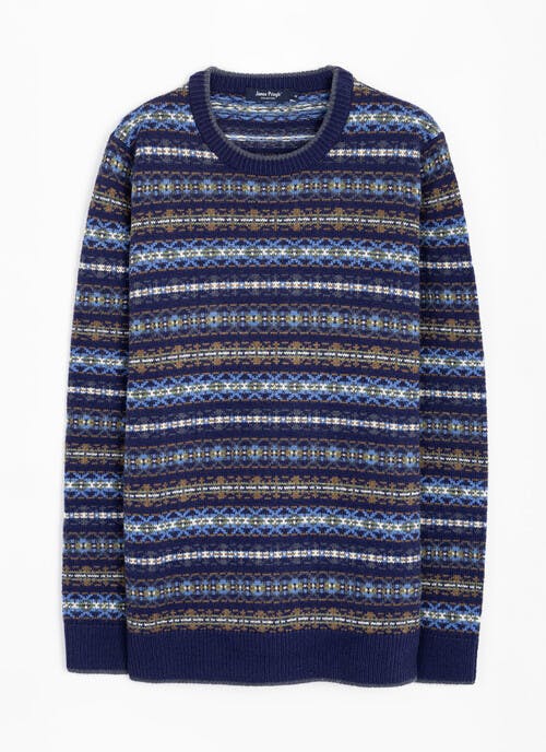 Textured Knit Fairisle Crew Neck Jumper