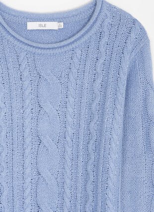 Wool Blend Cable Knit Crew Neck Jumper