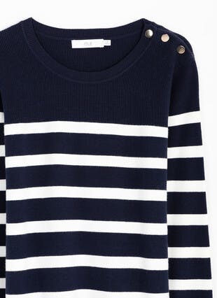 Button Detail Striped Crew Neck Jumper