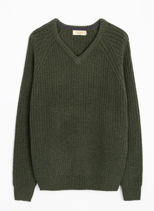 V Neck Fisherman Rib Jumper