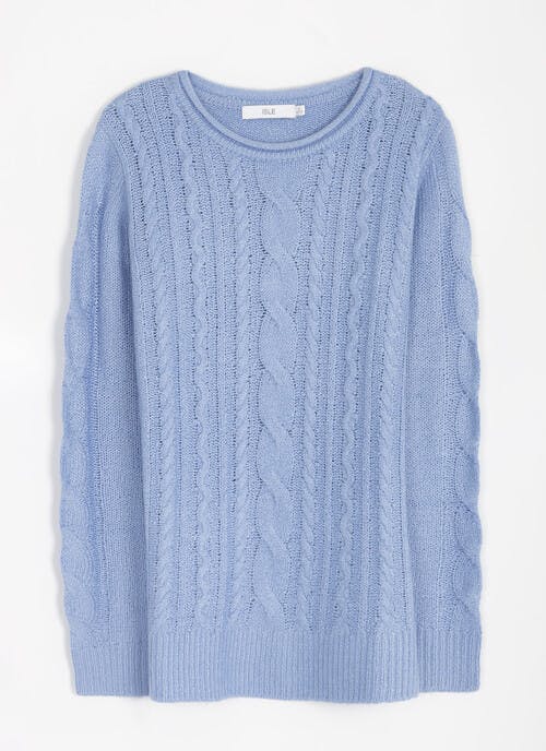 Wool Blend Cable Knit Crew Neck Jumper