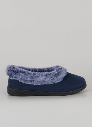 Faux Fur Lined Suedette Full Slippers