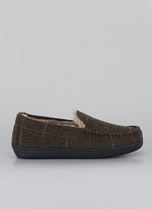 Plush Lined Check Mocassin Slipper