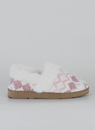 Faux Fur Lined Fair Isle Full Slippers