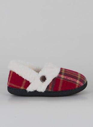 Faux Fur Lined Check Full Slippers