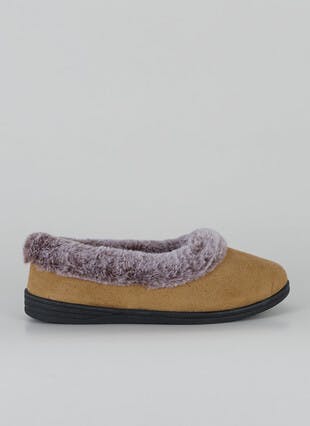Faux Fur Lined Suedette Full Slippers