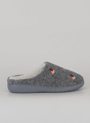 Plush Lined Embroidered Mule Slipper