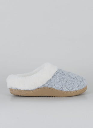 Faux Fur Lined Cable Mule Slippers