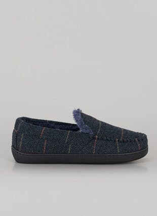Plush Lined Check Mocassin Slipper