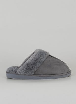 Faux Fur Lined Suedette Mule Slippers