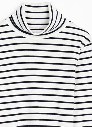 Pure Cotton Striped Roll Neck Top