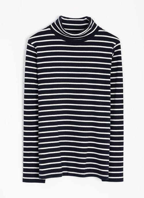 Pure Cotton Striped Roll Neck Top
