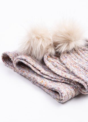 Knitted Wool Blend Pom Pom Scarf