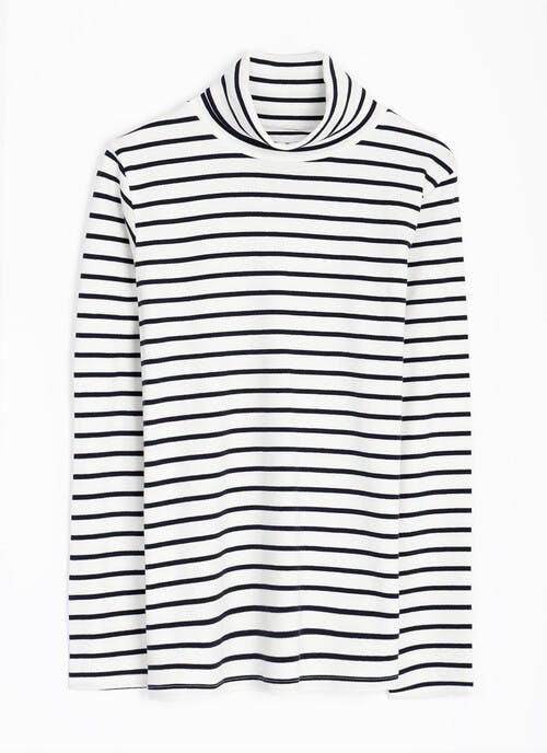 Pure Cotton Striped Roll Neck Top