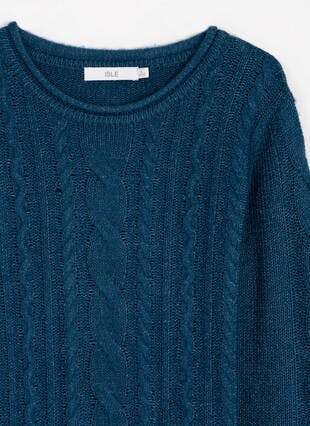 Wool Blend Cable Knit Crew Neck Jumper