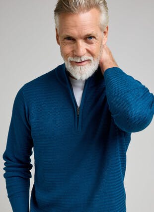 Cotton Rich Zip Neck Textured Jumper