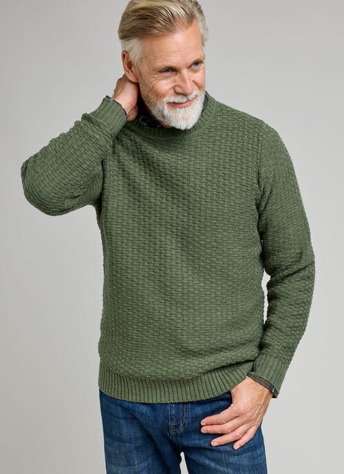 Textured Knit With Wool Crew Neck Jumper