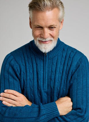 Textured Cable Knit Zip Neck Jumper