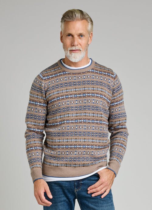 Textured Knit Fairisle Crew Neck Jumper