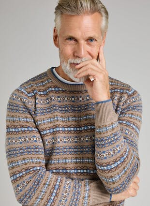 Textured Knit Fairisle Crew Neck Jumper